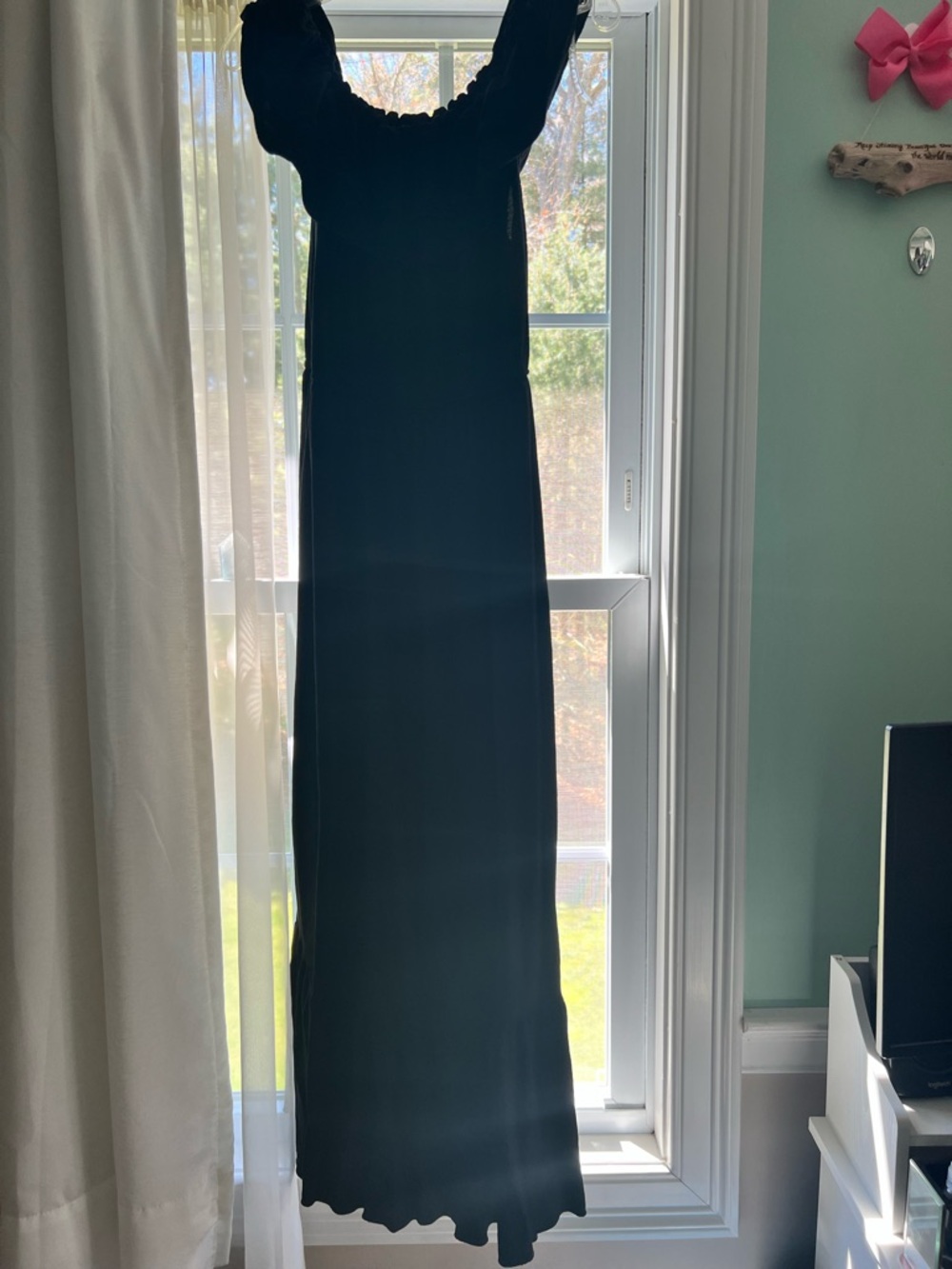 Black Long Sleeve Maxi Dress with Smocked Bodice